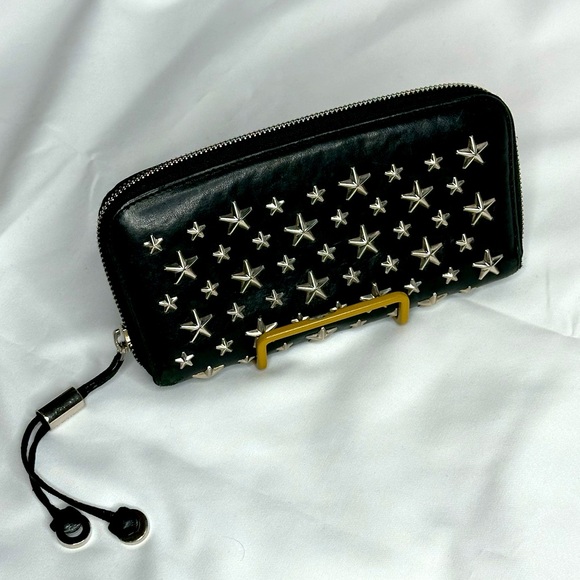 JIMMY CHOO FILIPA Star-embossed Leather Wallet Black Leather Signat… - Picture 1 of 17